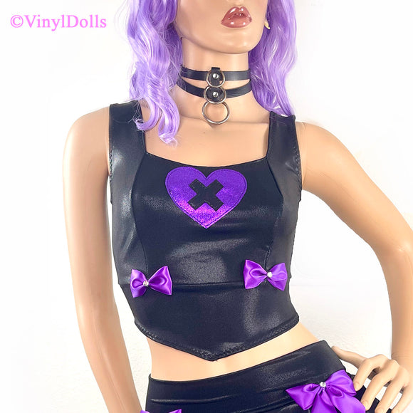 Black Purple X Heart Top