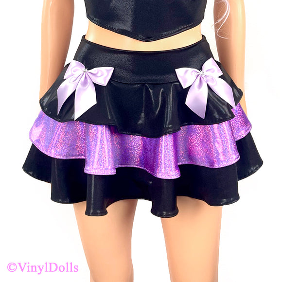 Black Lilac Shiny Layered Skirt