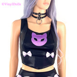 Shiny Black Lilac Kitty Top