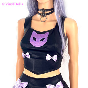 Shiny Black Lilac Kitty Top