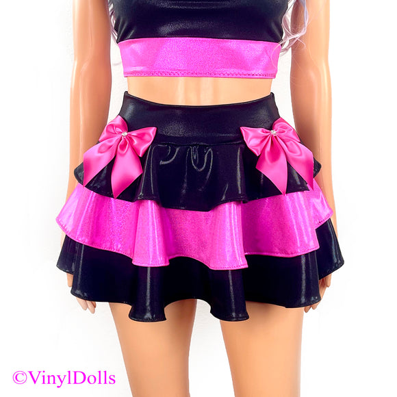 Black Pink Shiny Layered Skirt