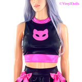 Shiny Black Pink Kitty Top