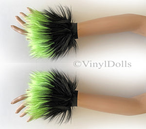 Black Lime Furry Wrist Cuffs