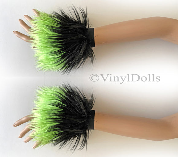 Black Lime Furry Wrist Cuffs