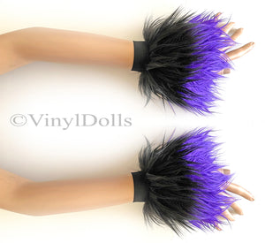 Black Purple Furry Wrist Cuffs