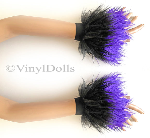 Black Purple Furry Wrist Cuffs