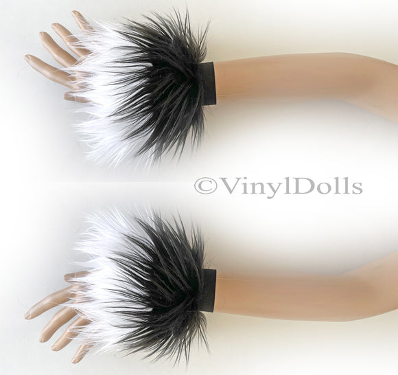 Black White Furry Wrist Cuffs