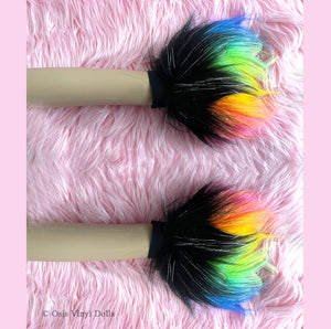 Glitter Black Rainbow Furry Wrist Cuffs