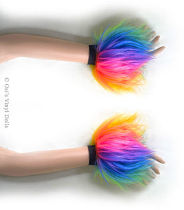 Rainbow Furry Wrist Cuffs